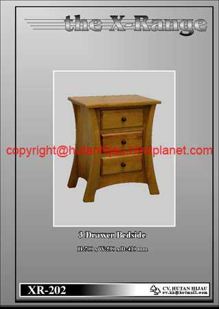 XR-202 - Natural Waxed Pine X style furniture - 3 drawers bedside